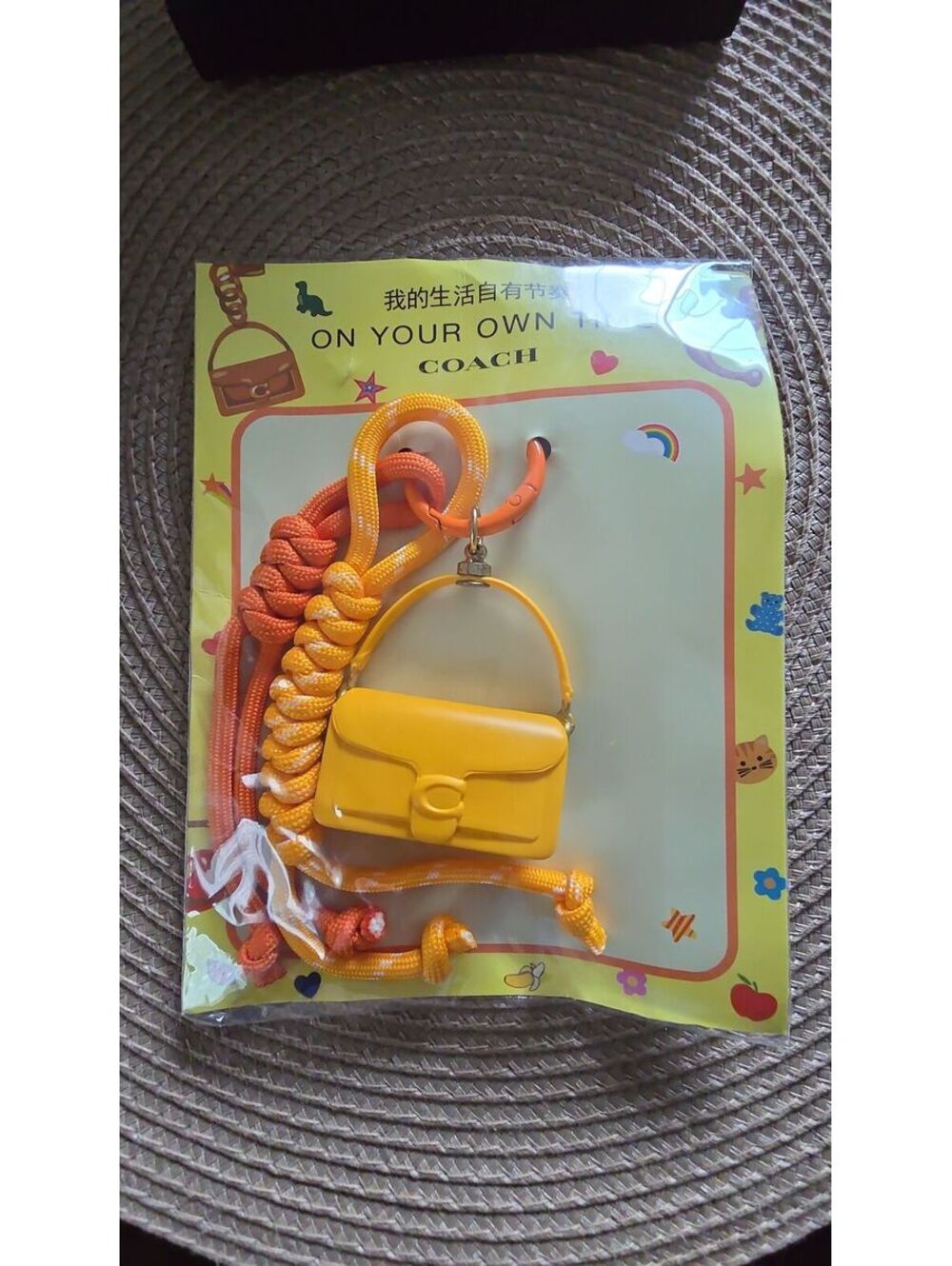 New Coach Yellow Mini Tabby Bag Charm with Rope Tassels Keychain